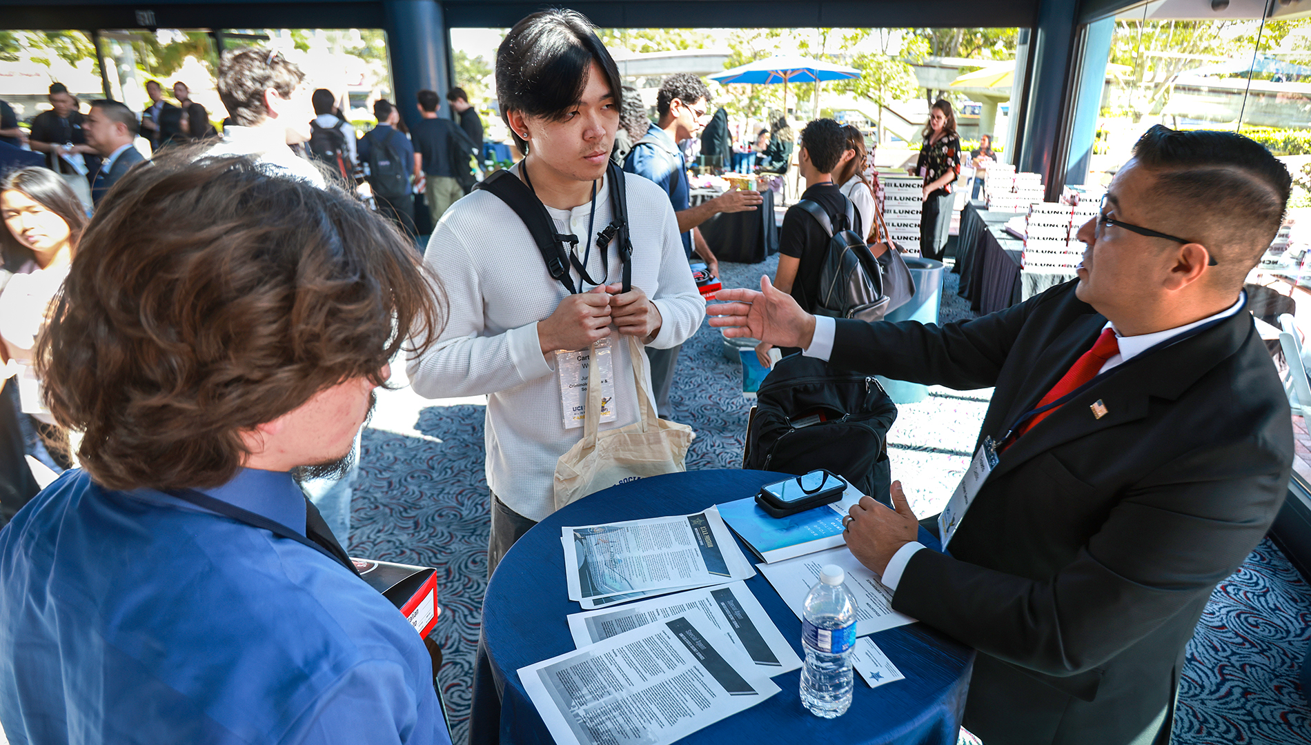 students speak with professional