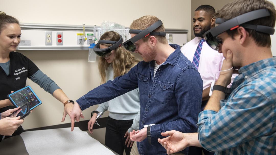 Students in lab testing AR