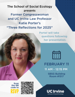 This is the flier for Katie Porter's "Three Reflections for 2025."