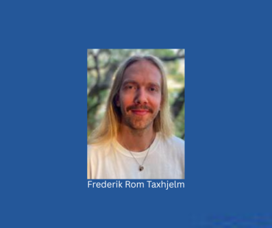 Headshot of scholar Frederik Rom Taxhjem against background