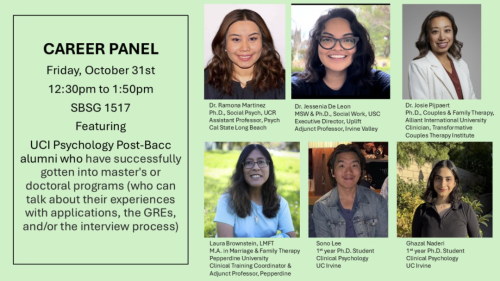 Info and speaker photos for psychology career panel